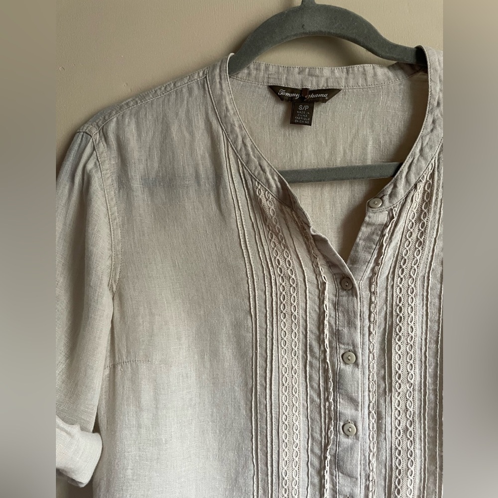 Tommy Bahama 100% linen peasant blouse size S semi sheer boho grandma granola - Picture 4 of 8